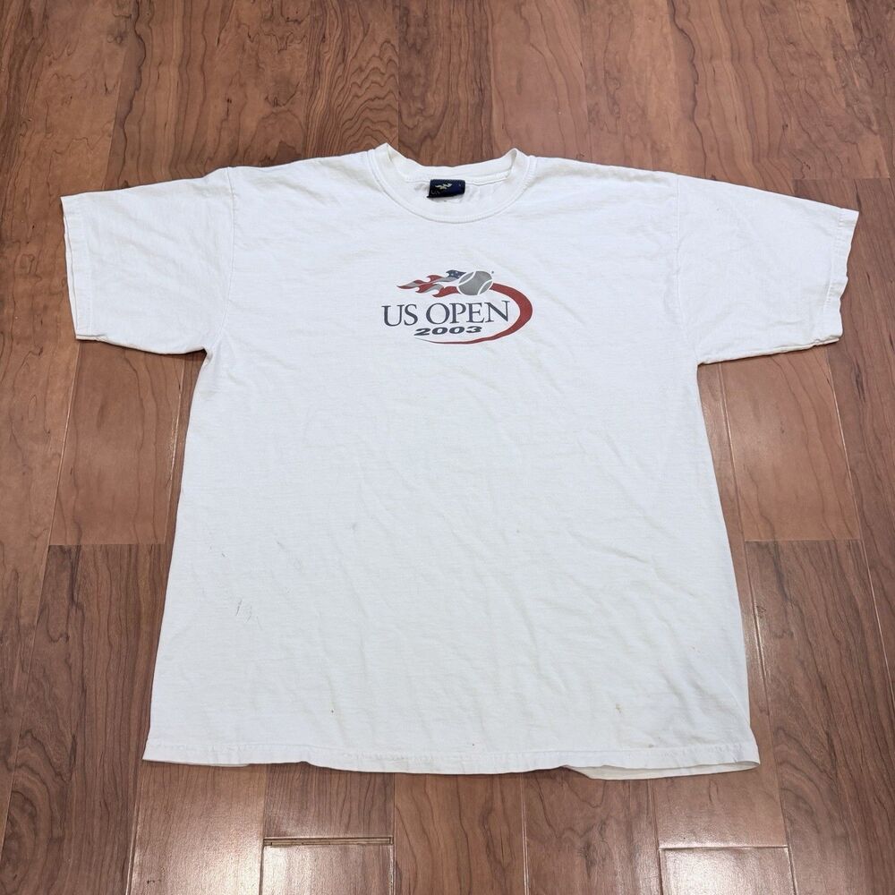 Vintage 2003 US Open Tennis T Shirt Mens XL White USTA Event Graphic Y2K Preppy